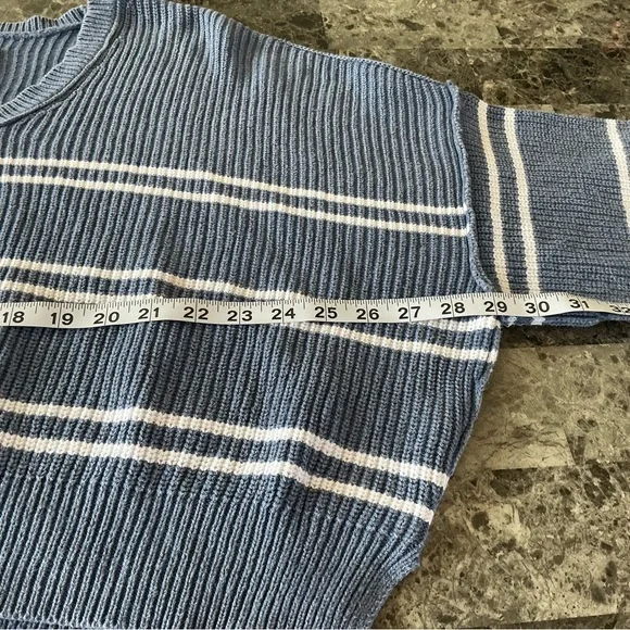 Aerie Blue and White Striped Chunky Drop Shoulder Slouchy Career Woman Medium - Picture 10 of 16